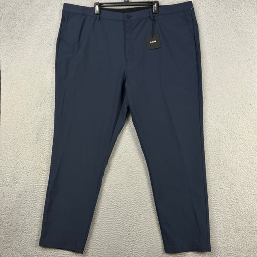 01.Algo‎ Mens Performance Chino Golf Pants 42 Navy Blue Flat Front Pockets NEW
